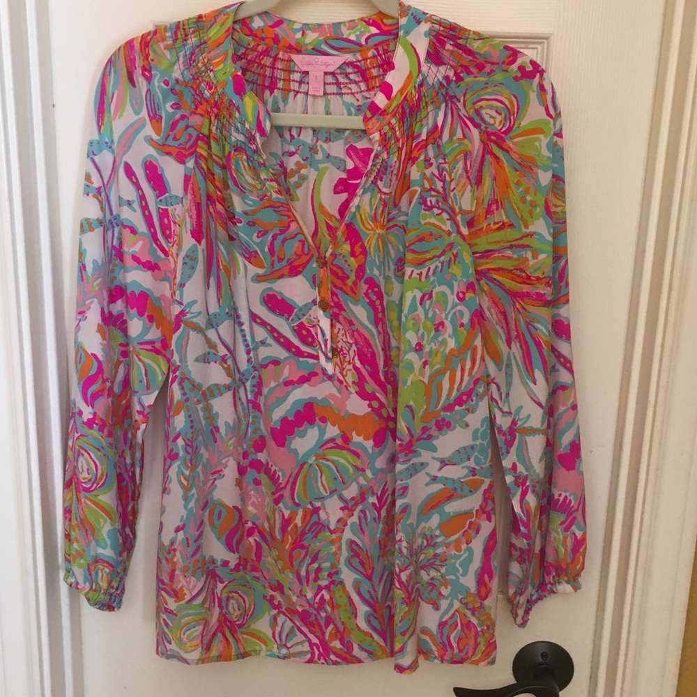 Lilly Pulitzer Elsa silk  Floral Blouse S
